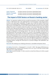 THE IMPACT OF ESG FACTORS ON RUSSIA'S BANKING SECTOR