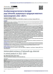 Антибиотикорезистентность бактерий рода Salmonella, выявленных в продукции животного происхождения в 2022–2024 гг.